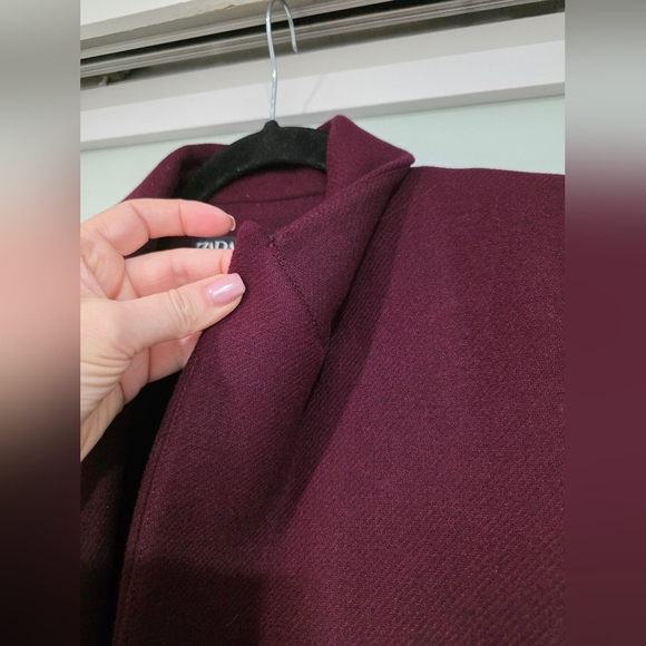 Zara Manteco Wool Elegant Burgundy Long Coat Double Beasted Gold Button - Picture 15 of 17